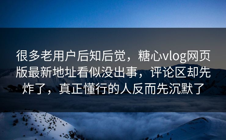 很多老用户后知后觉，糖心vlog网页版最新地址看似没出事，评论区却先炸了，真正懂行的人反而先沉默了