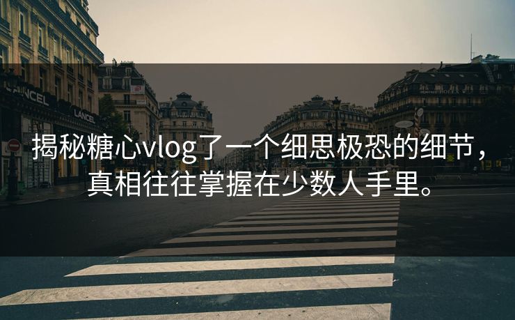 揭秘糖心vlog了一个细思极恐的细节，真相往往掌握在少数人手里。