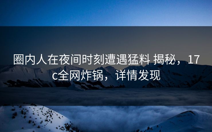 圈内人在夜间时刻遭遇猛料 揭秘，17c全网炸锅，详情发现