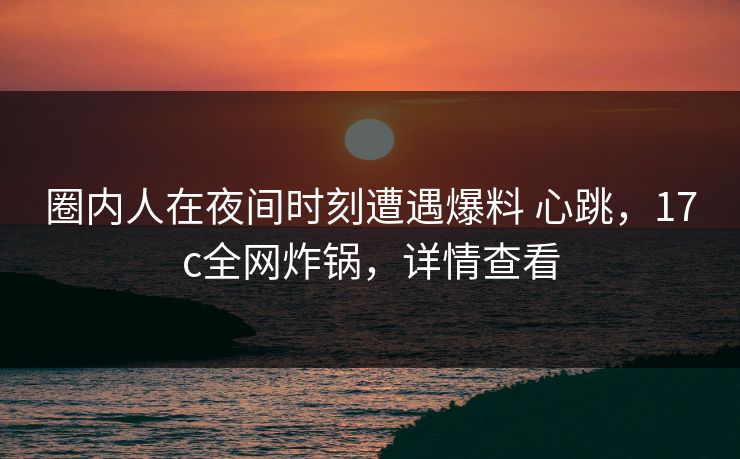 圈内人在夜间时刻遭遇爆料 心跳，17c全网炸锅，详情查看