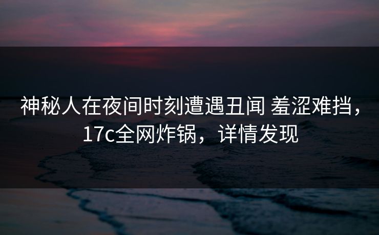 神秘人在夜间时刻遭遇丑闻 羞涩难挡，17c全网炸锅，详情发现